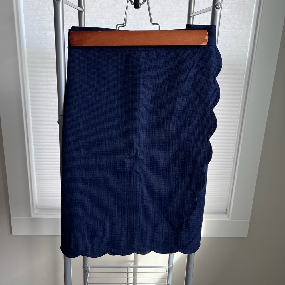 J Crew Navy Blue Scalloped Hem Skirt